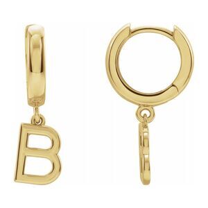 Single, 14k Yellow Gold Initial B Dangle Hoop Earring, 6 x 21mm
